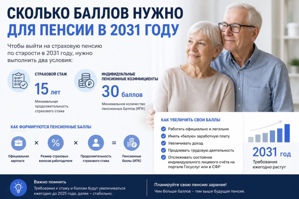 Сколько баллов нужно для пенсии в 2031 году
